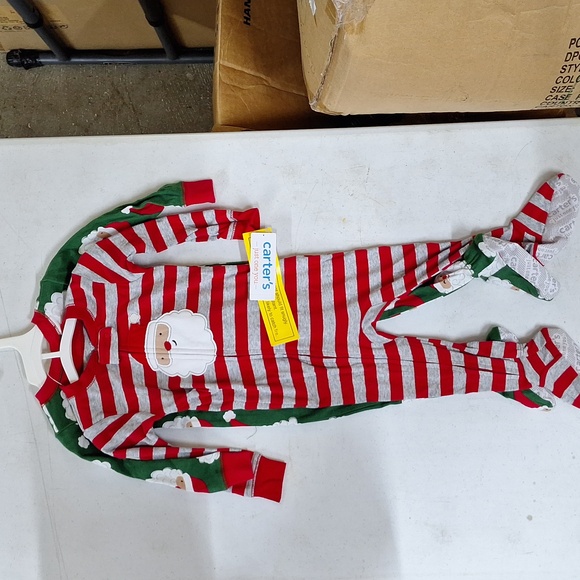 NEW! Toddler Striped Santa Christmas Footed Pajama Set, Red/Green - Carter's 12M - Picture 2 of 10